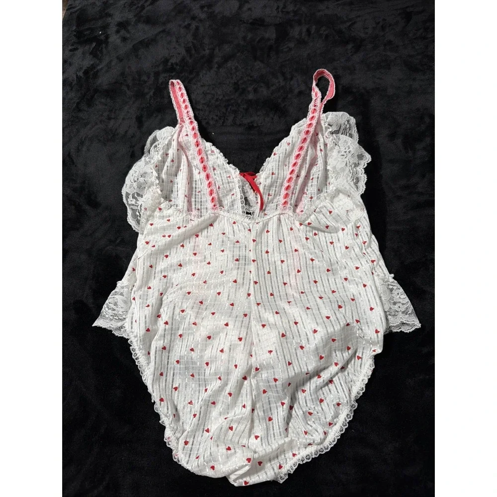 Vintage Alana Gale Teddie Twee Tiny Heart Ruffle Lace Lingerie Sz Large